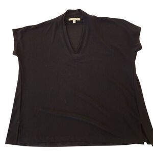 Sympli Womens Deep V Neck Short Cap Sleeve Trapeze Jersey Top Black Size 10